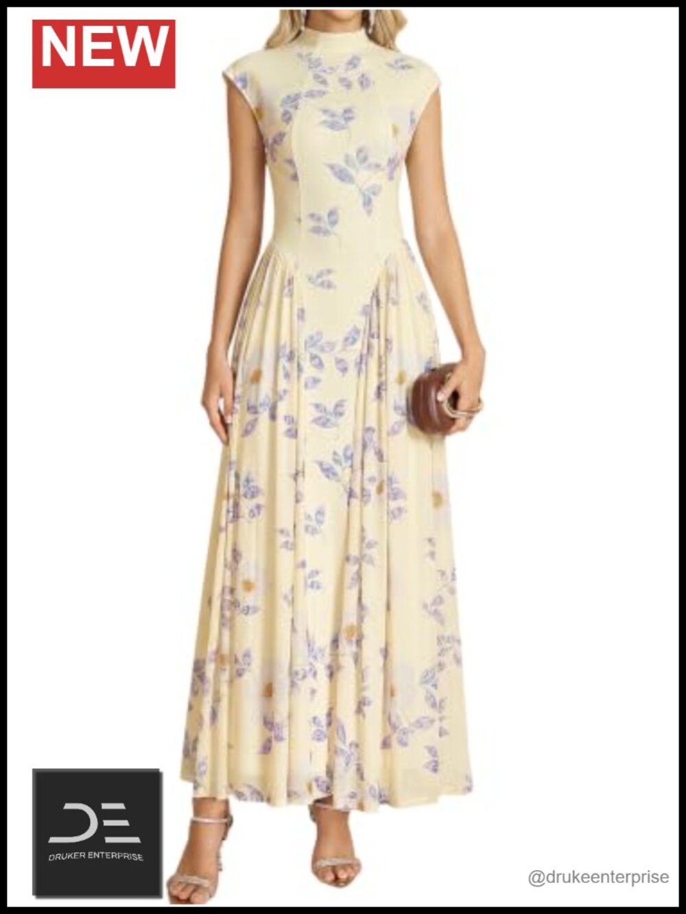 Floral Maxi Dress Mock Neck Cap Sleeve Modest Wedding Guest